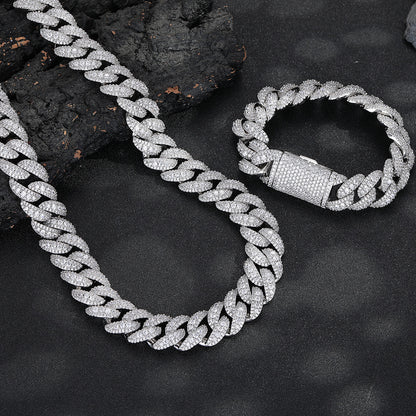 Iced Out Cuban Link Chain Bracelet, Unisex Hip Hop Link Jewelry, 18mm