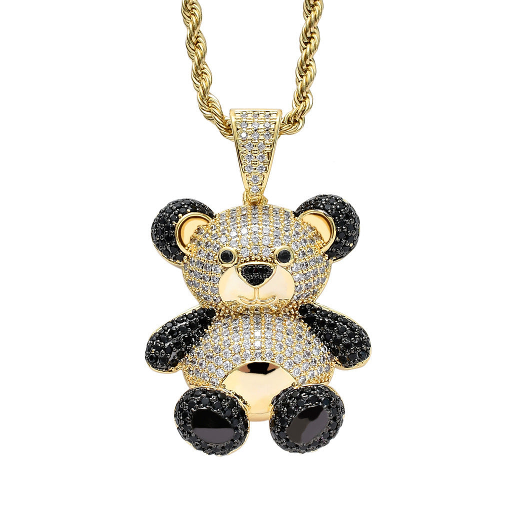 Hip Hop Bear Cat Cubic Zirconia Pendant Necklace for Men and Women