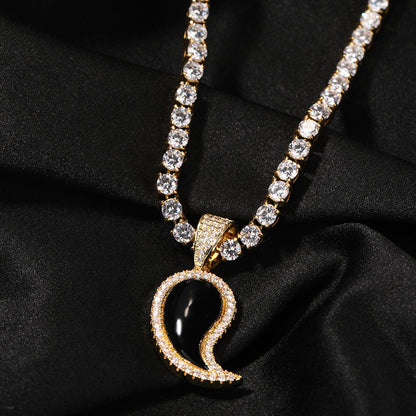 Asymmetrical Paisley Pendant Necklace with Cubic Zirconia Rope Chain for Women
