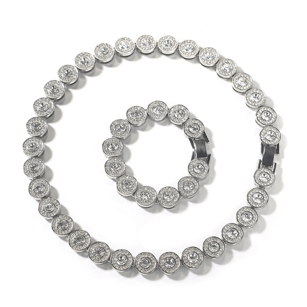 Men’s Iced Round CZ Chain Necklace & Bracelet Set, Gold Plated or Silver Plated Statement Hip Hop Jewelry product image
