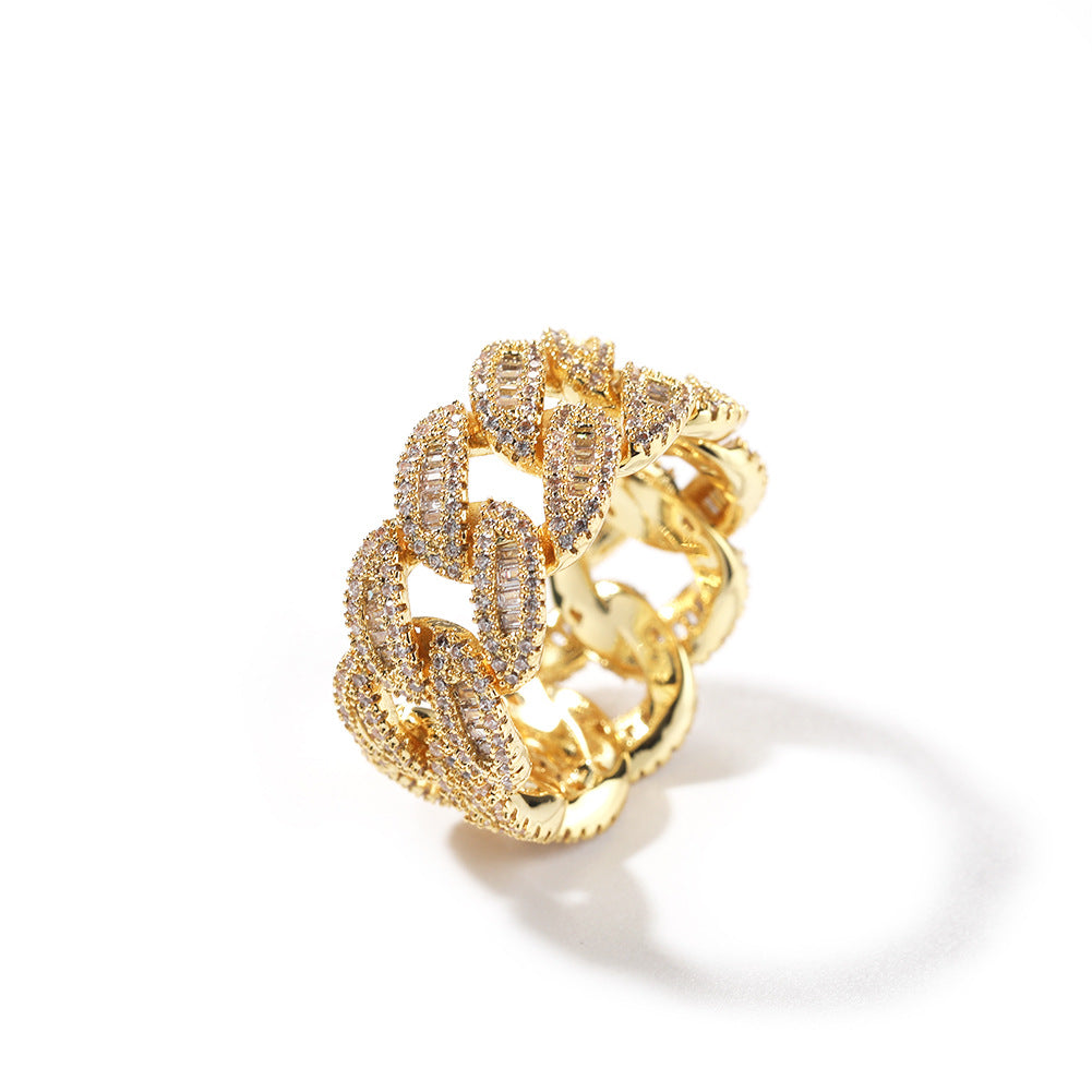 Moon Link Pavé Diamond-Style Chain Ring for Women in Gold, Silver & Rose Gold