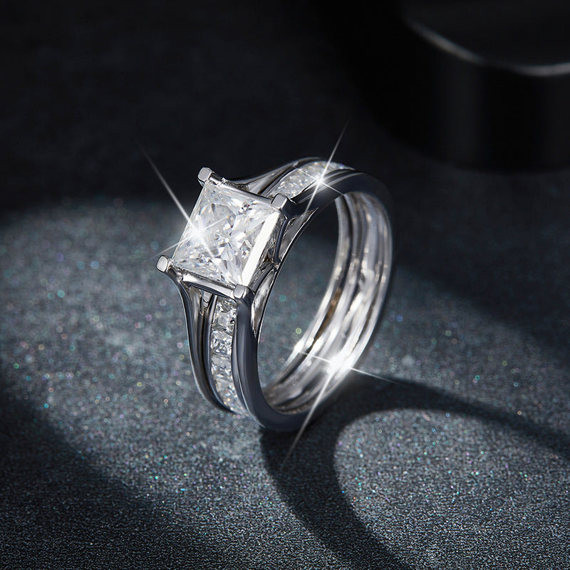 6.5mm Princess Cut Moissanite Ring for Women, S925 Sterling Silver 18K White Gold Plated Stackable Promise Engagement Ring product image
