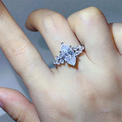 3 Carat Marquise Cut Moissanite Ring for Women, Color Stone Statement Ring, Wedding Party Dress Ring