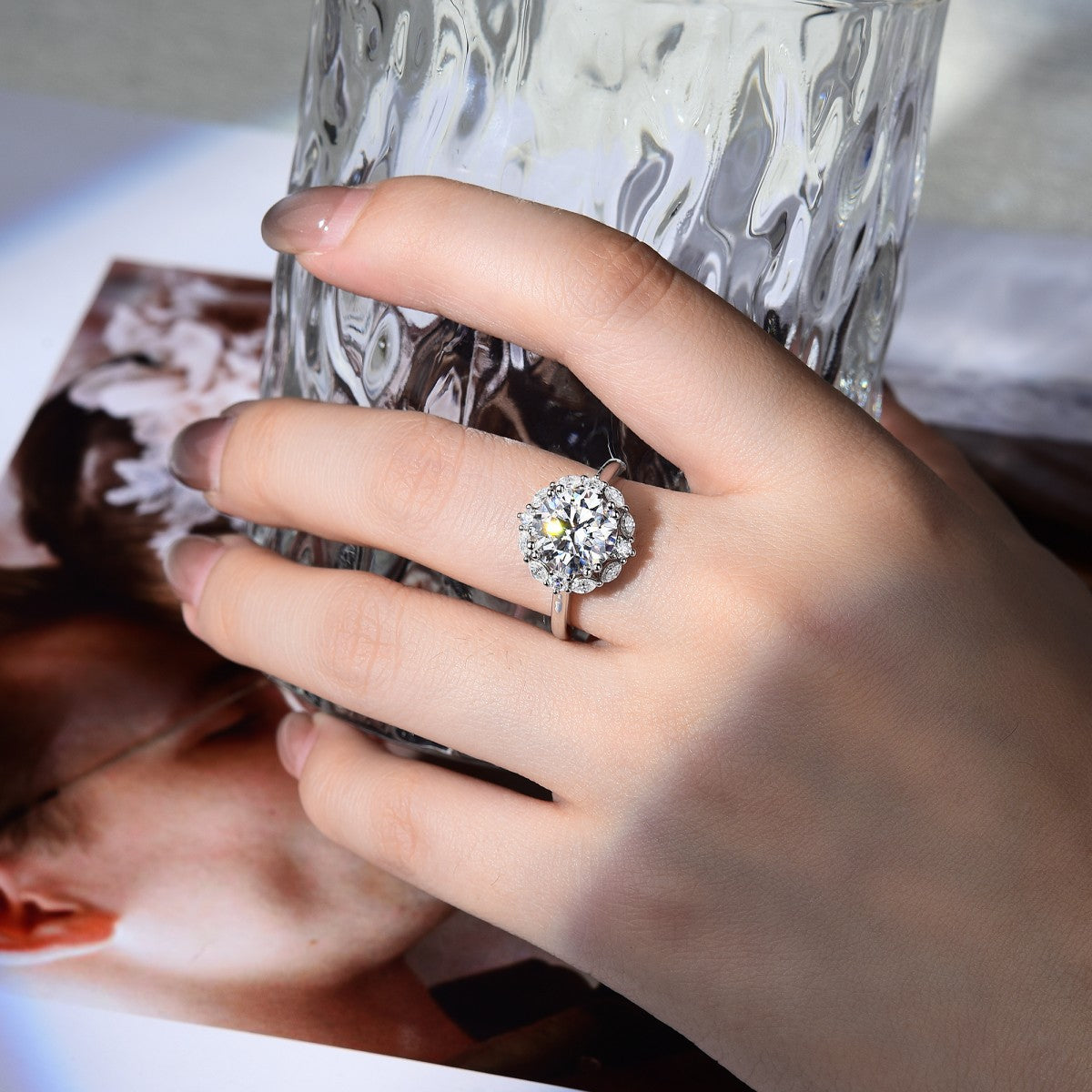 3 Carat Round Moissanite Halo Engagement Ring for Women, S925 Silver-Plated Ring product image