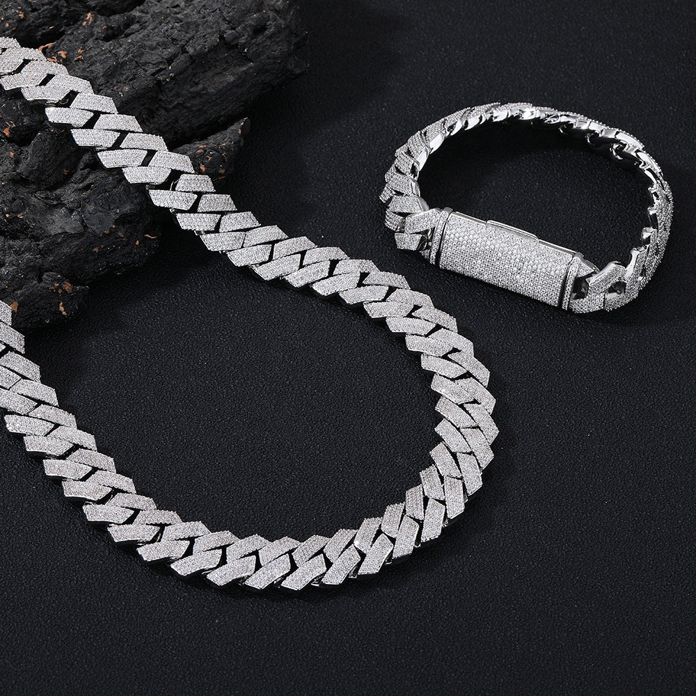 Iced Out Cuban Link Chain Bracelet and Necklace, 15mm Cubic Zirconia Pavé Rectangular Link, Unisex Hip Hop Jewelry product image