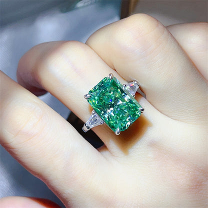 Mint Green Radiant Cut Moissanite Ring for Women, 5 Carat or 10 Carat Engagement Style Ring