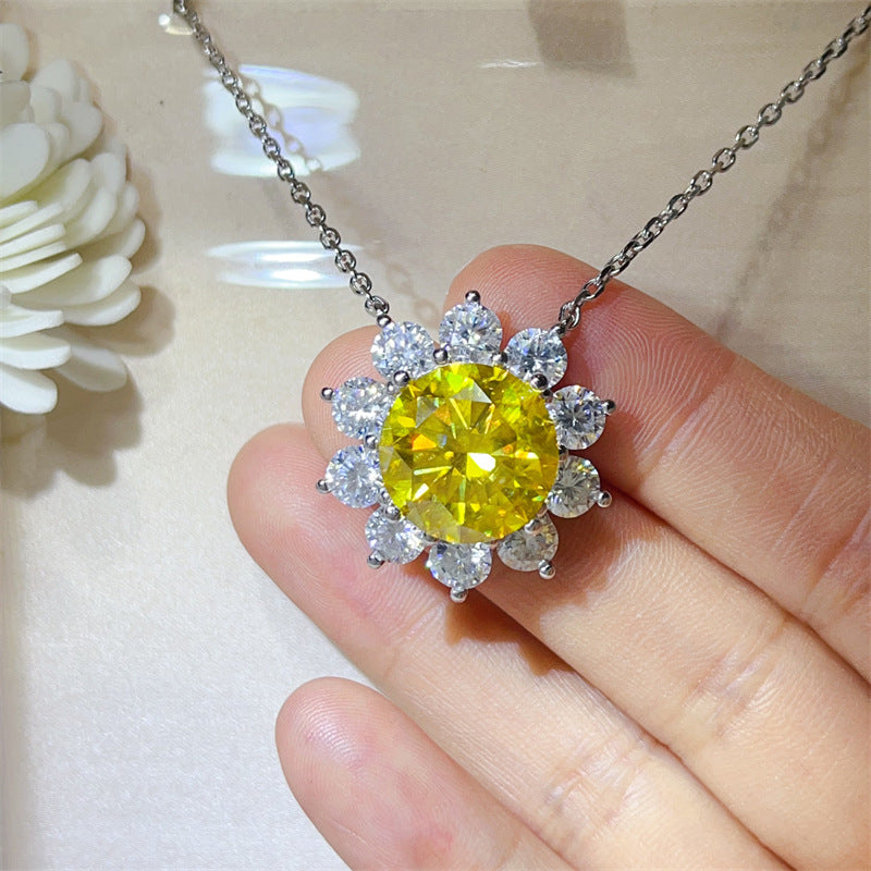15 Carat Moissanite Flower Pendant Necklace for Women, Color Halo Statement Chain Necklace product image