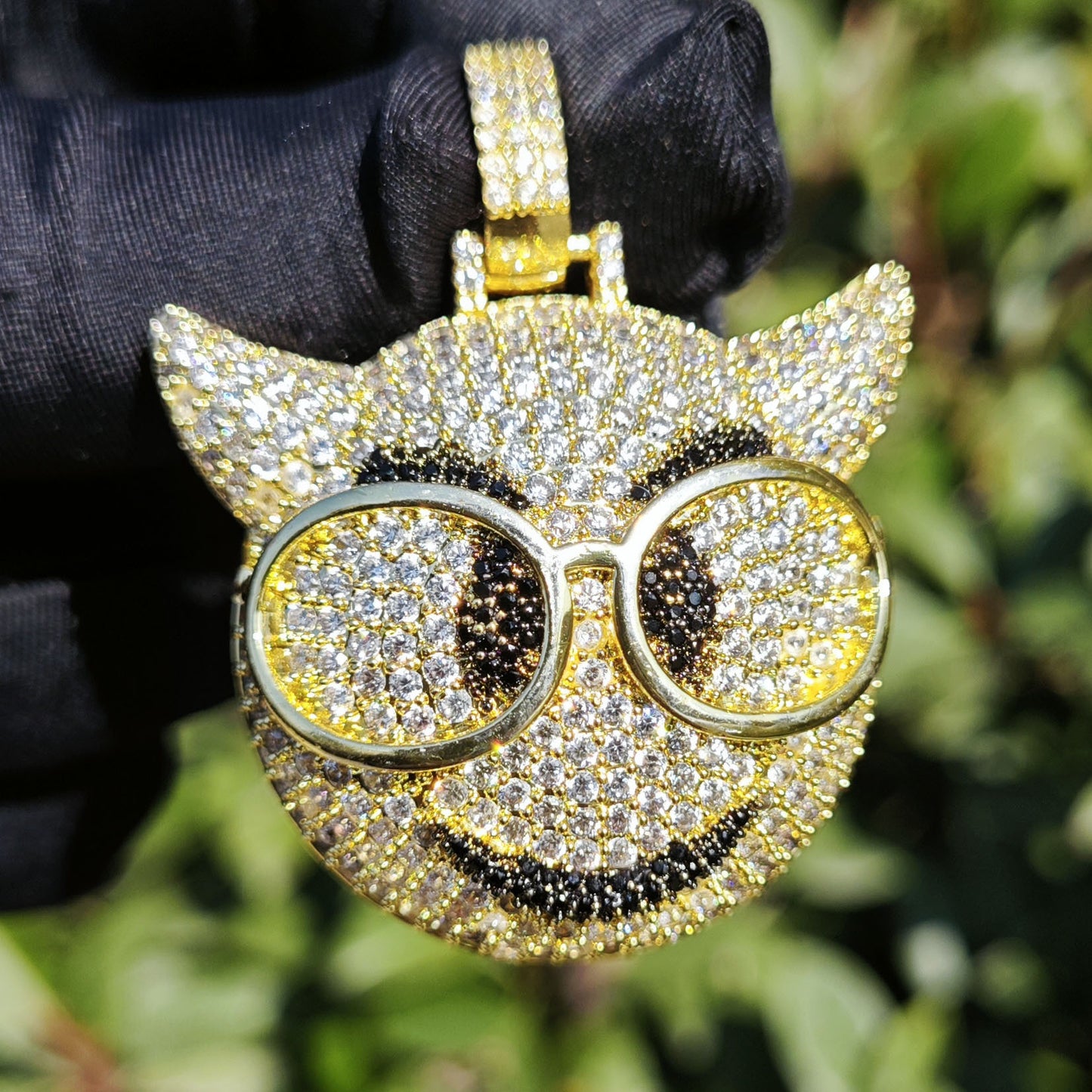 Iced Cartoon Cat Pendant Necklace for Unisex