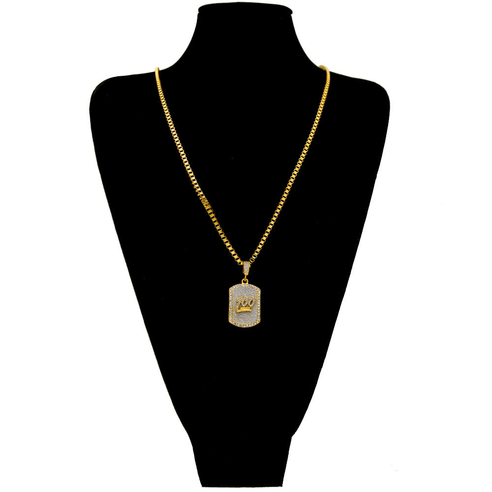 Iced Dog Tag Pendant Necklace for Women & Men – Gold Plated Hip Hop Statement Chain Necklace