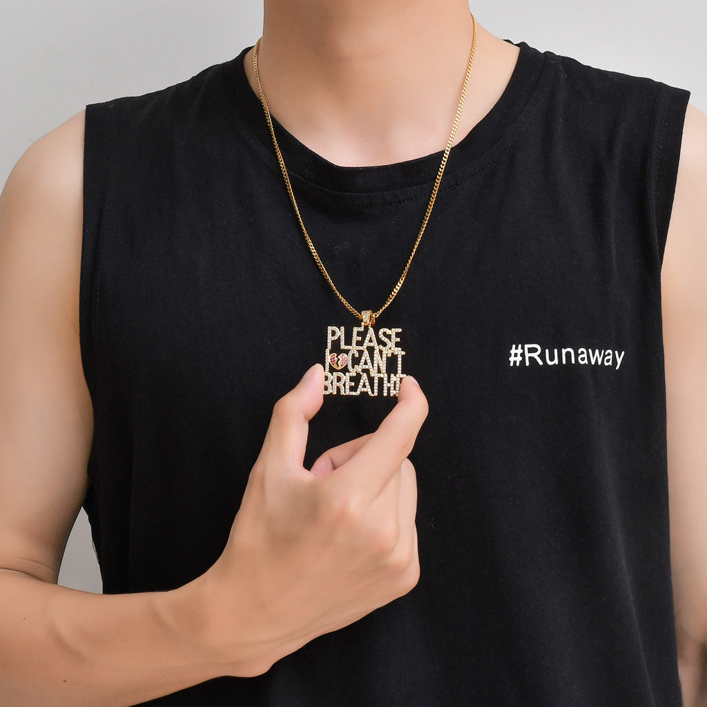 Hip Hop Heart Letter Cubic Zirconia Necklace for Men and Women