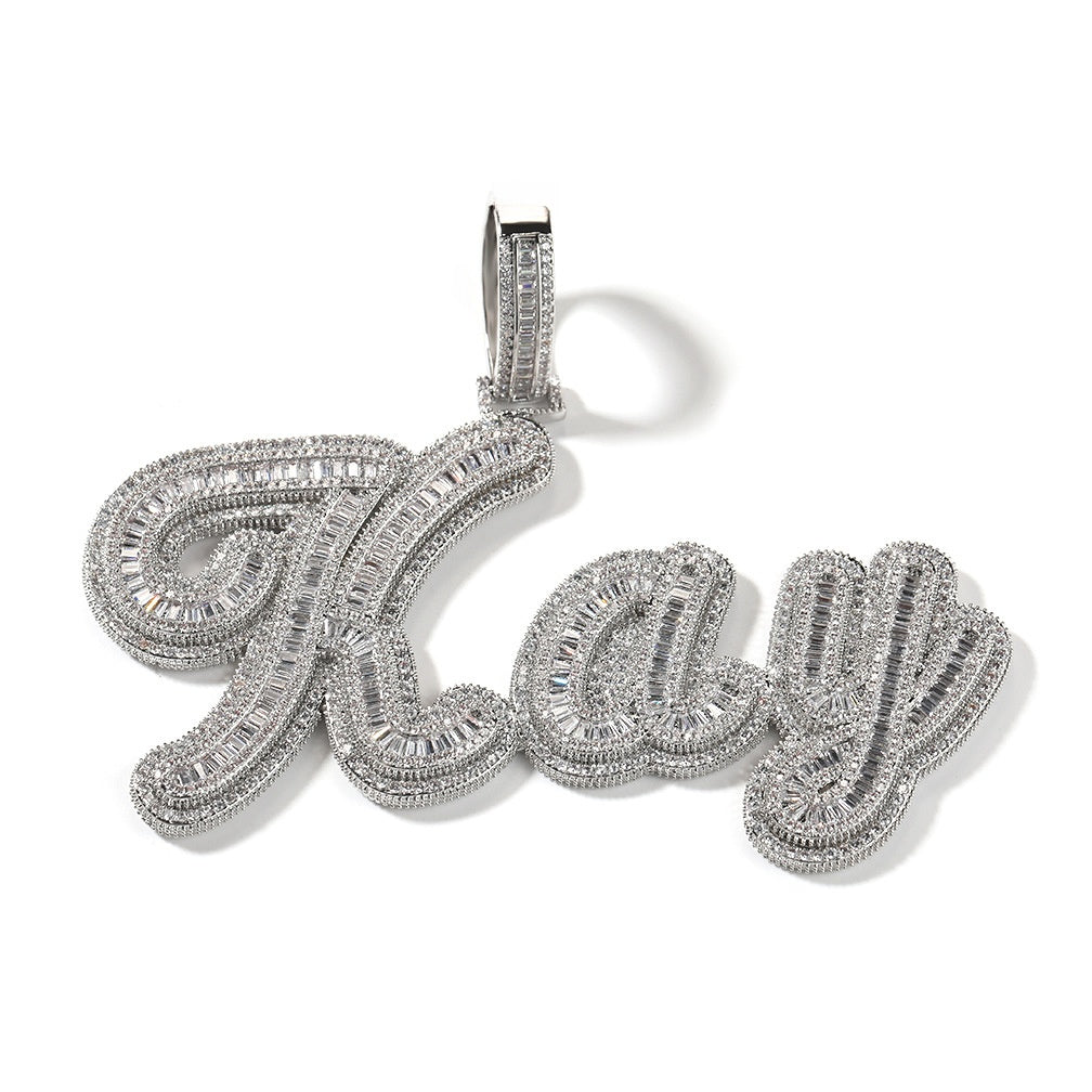 Personalized Bubble Letter Pendant Necklace with Cubic Zirconia Iced Initial Chain for Women product image