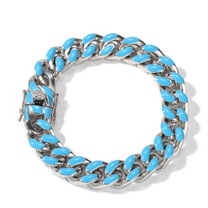 Unisex Stainless Steel Enamel Chain Bracelet - Hip Hop Statement Link Bangle in Gold or Silver Finish, 7 Inch & 8 Inch