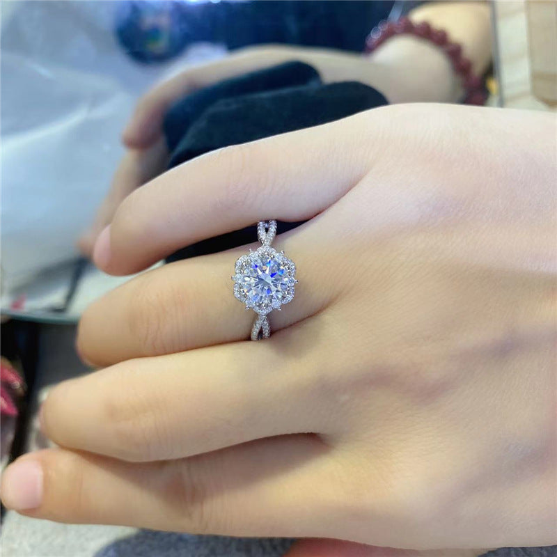 VVS Moissanite Halo Ring for Women, Floral Split Shank Engagement Ring, 1ct/2ct, Sizes 8-20 product image