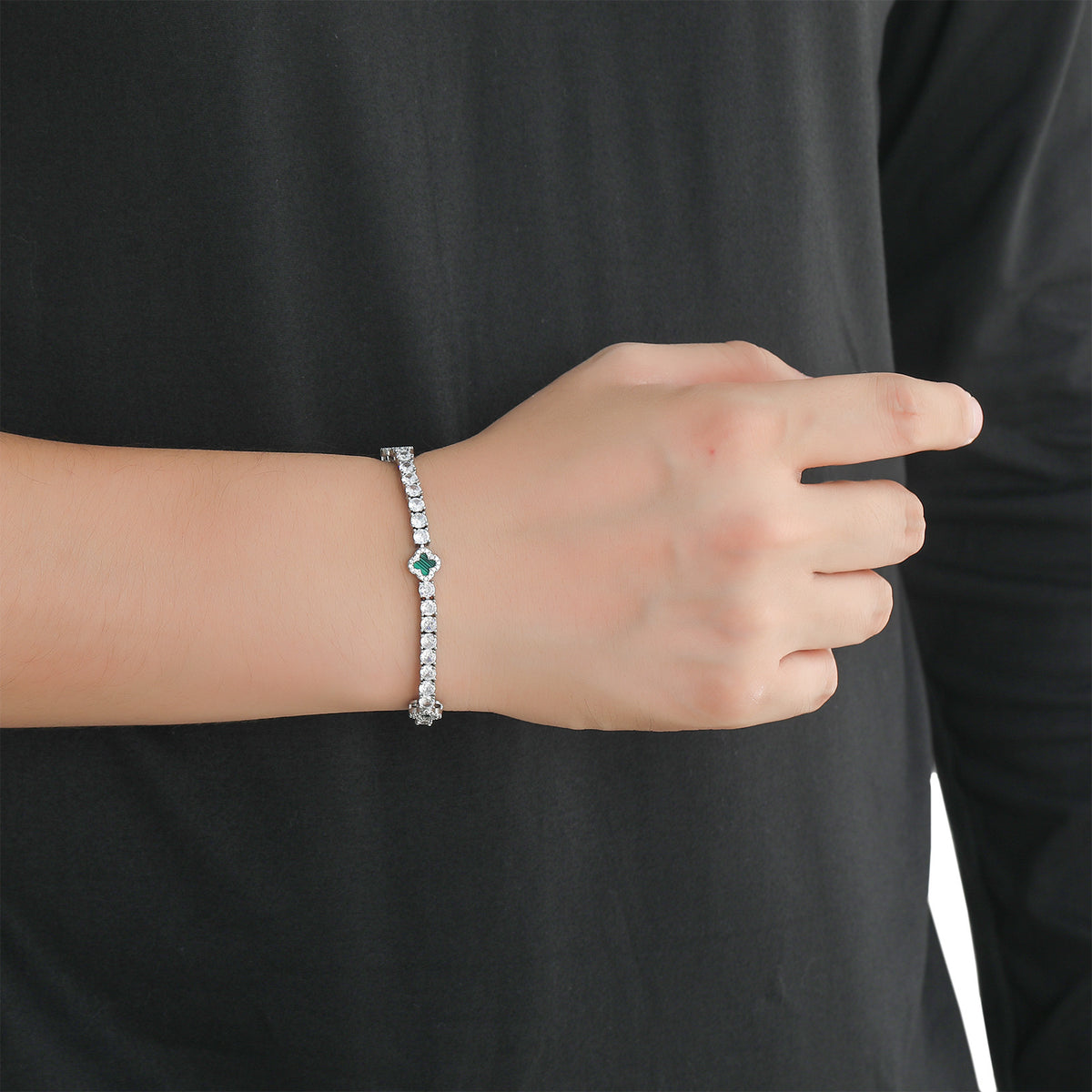 Hip Hop Vintage Four Leaf Clover Tennis Chain Copper Bracelet for Men product image