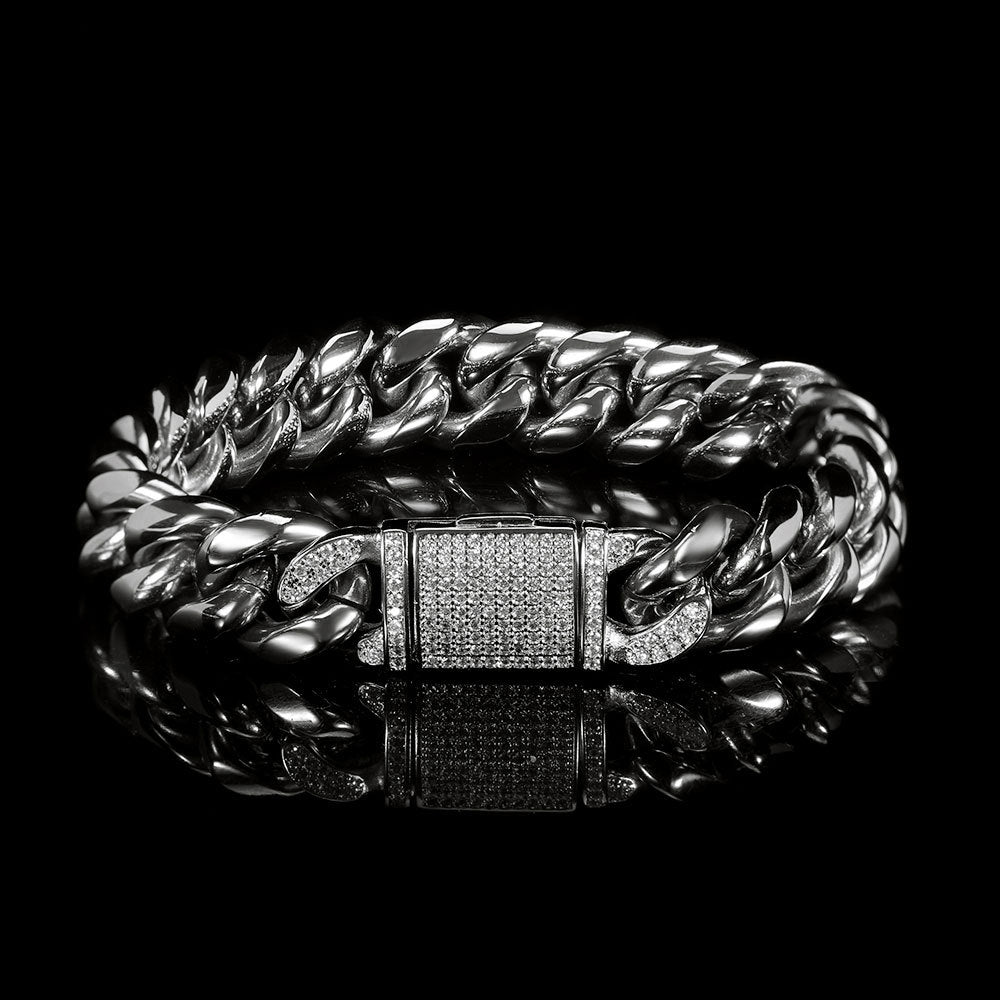 12 mm Polished Cuban with CZ Clasp Stainless steel Bracelet - CHA014 product image
