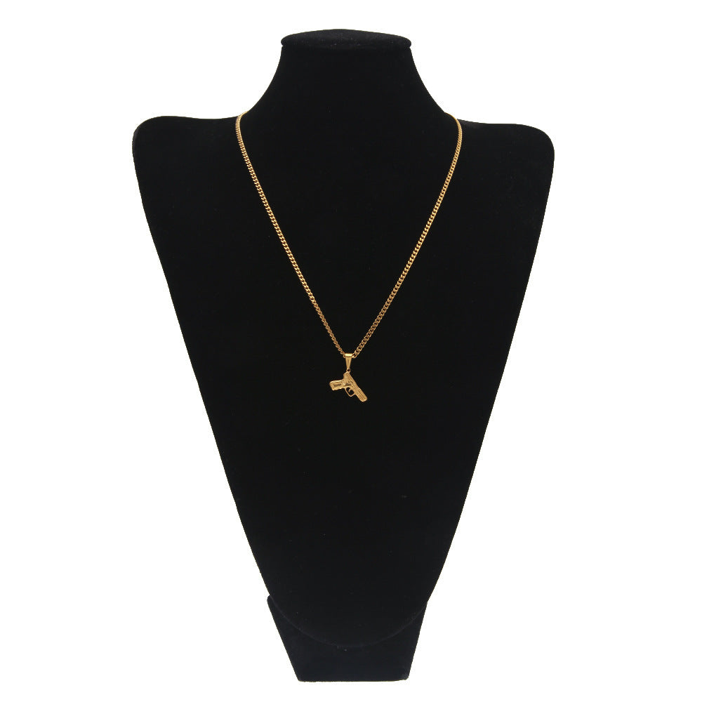 Gold Plated Stainless Steel Statement Pendant Necklace with 3mm Cuban Chain