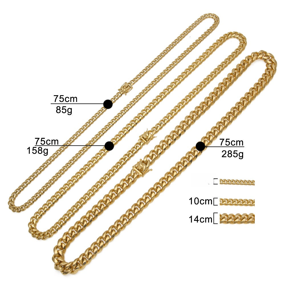 Unisex Stainless Steel Cuban Chain Necklace & Bracelet Set – Gold or Silver Plated Statement Jewelry, 8mm/10mm/12mm/14mm product image