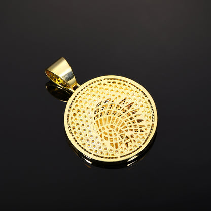 Iced Out Round Chief Pendant Necklace with Rope Chain