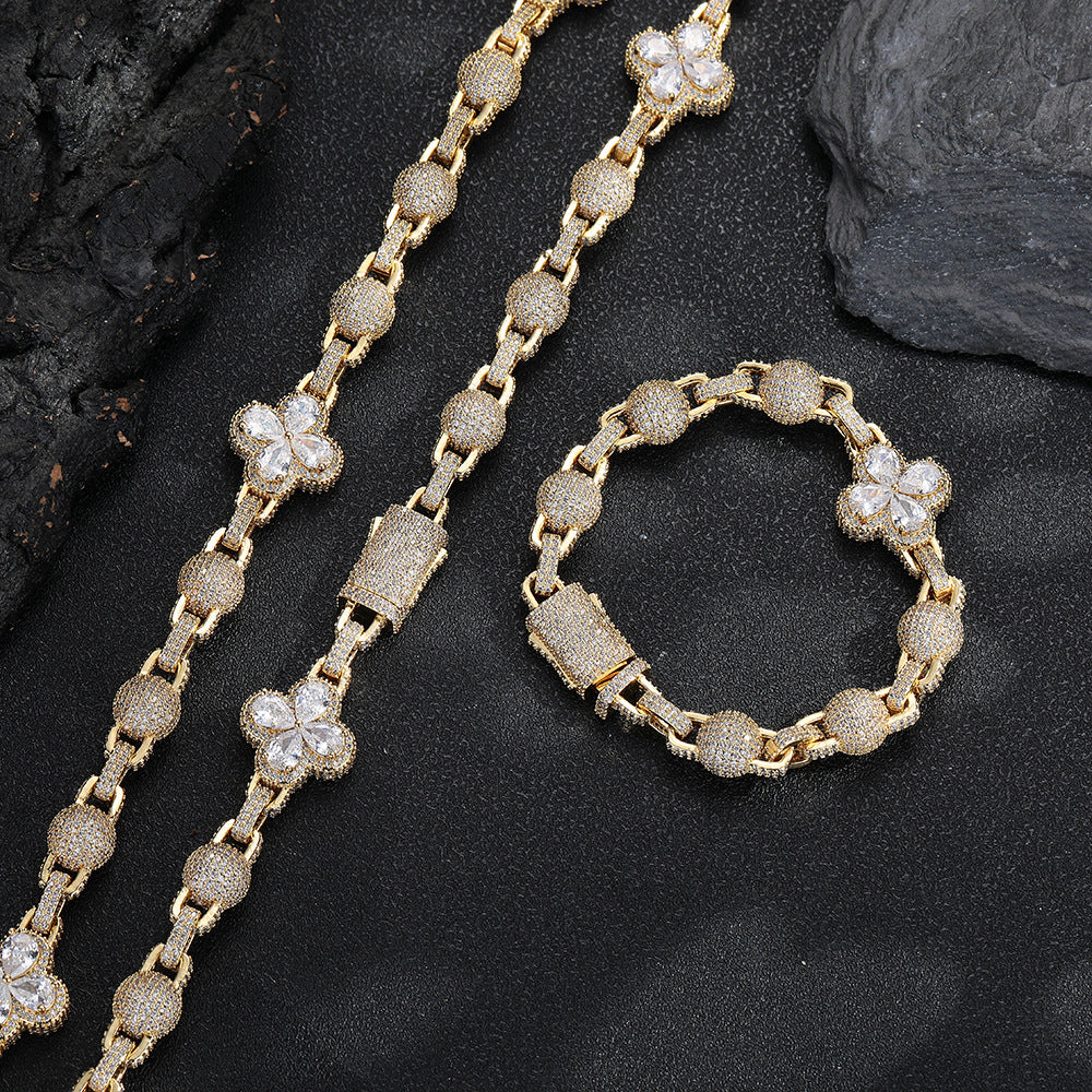 Unisex Clover Pendant Chain Bracelet, Hip Hop Link Bracelet