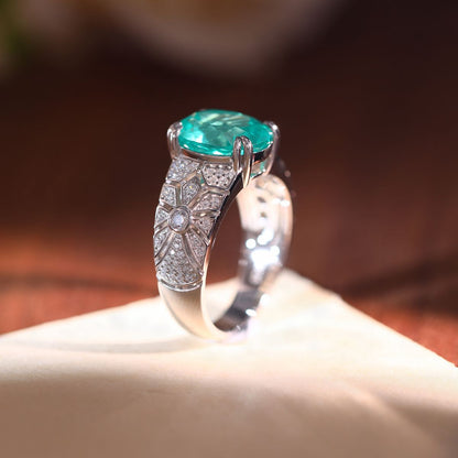Vintage Teal Oval Solitaire Ring, S925 Sterling Silver Statement Ring