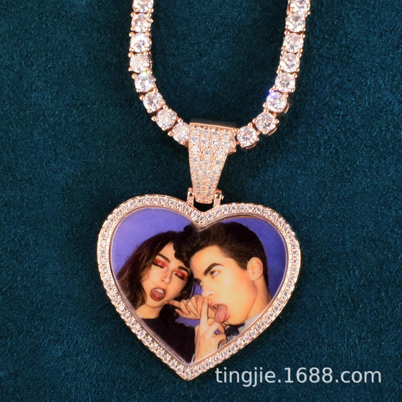 Heart Photo Pendant Necklace for Unisex Hip Hop Gift