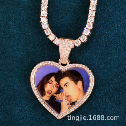 Heart Photo Pendant Necklace for Unisex Hip Hop Gift