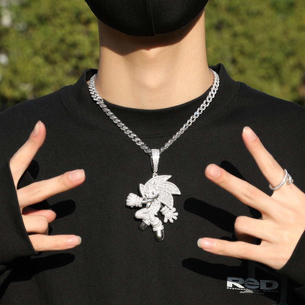 Cartoon Character Pendant Necklace with Cubic Zirconia Iced Twist Chain for Women