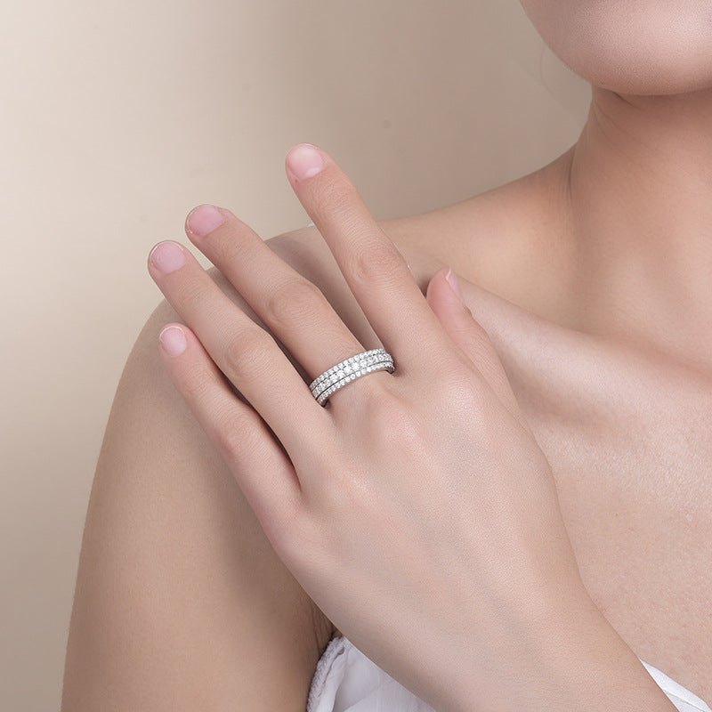 Moissanite Triple-Row Rotating Ring, S925 Silver 18K Gold Plated Unisex Band product image