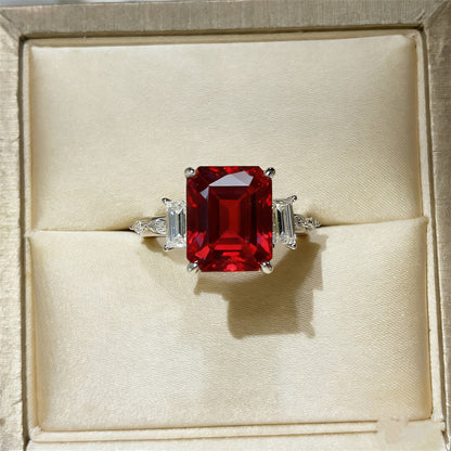 5 Carat Moissanite Ring for Women, Emerald Cut Geometric Halo Engagement Ring
