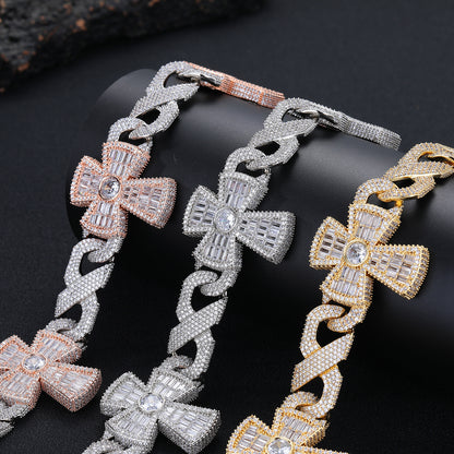 Cuban Link Cross Pendant Necklace, Iced-Out Hip Hop Chain for Men & Women