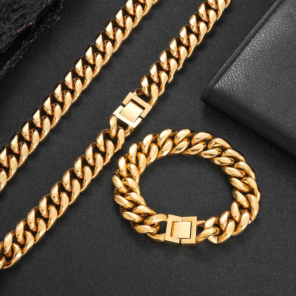 14-18 mm Polished Cuban Hip Hop Necklace or Bracelet with Stainless steel Base - CHA110 product image