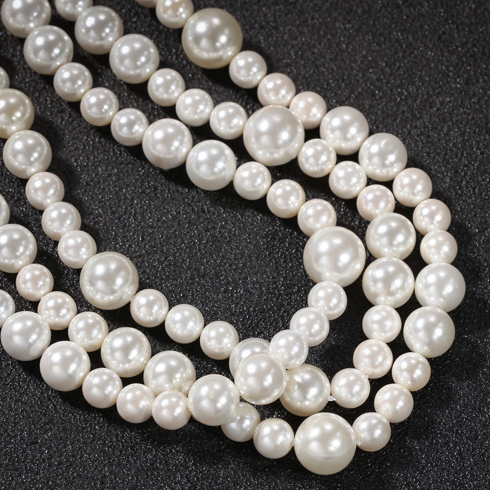 Unisex Round Pearl Necklace Pendant Chain - Trendy Layered Look Mixed-Size Pearl Statement Necklace