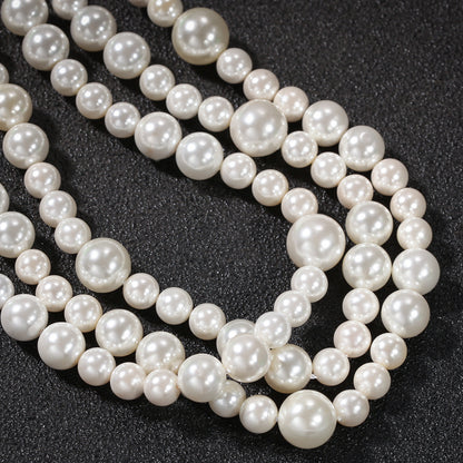 Unisex Round Pearl Necklace Pendant Chain - Trendy Layered Look Mixed-Size Pearl Statement Necklace