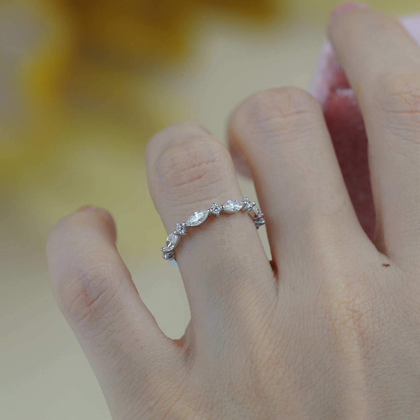 Marquise Moissanite Ring, 925 Silver, 18K Gold Finish product image