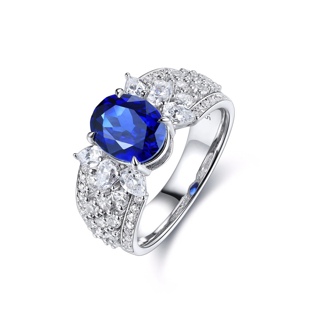 Blue Oval Sapphire Halo Ring, S925 Sterling Silver Promise Ring for Women product image