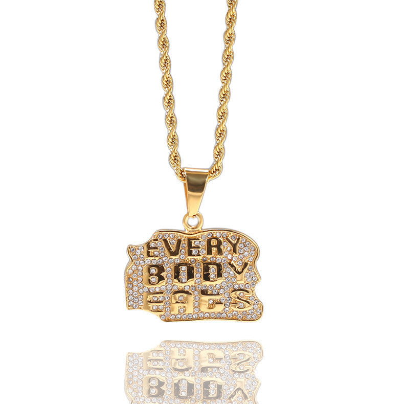 Iced Peace Sign Pendant Necklace for Women in Gold Tone Stainless Steel with Cubic Zirconia Round Hip Hop Chain