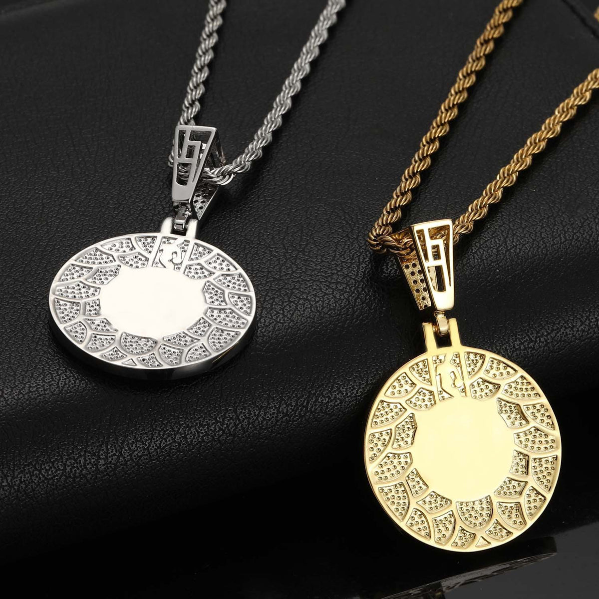 Hip Hop Geometric Round Dragon Cubic Zirconia Pendant Necklace for Men and Women product image