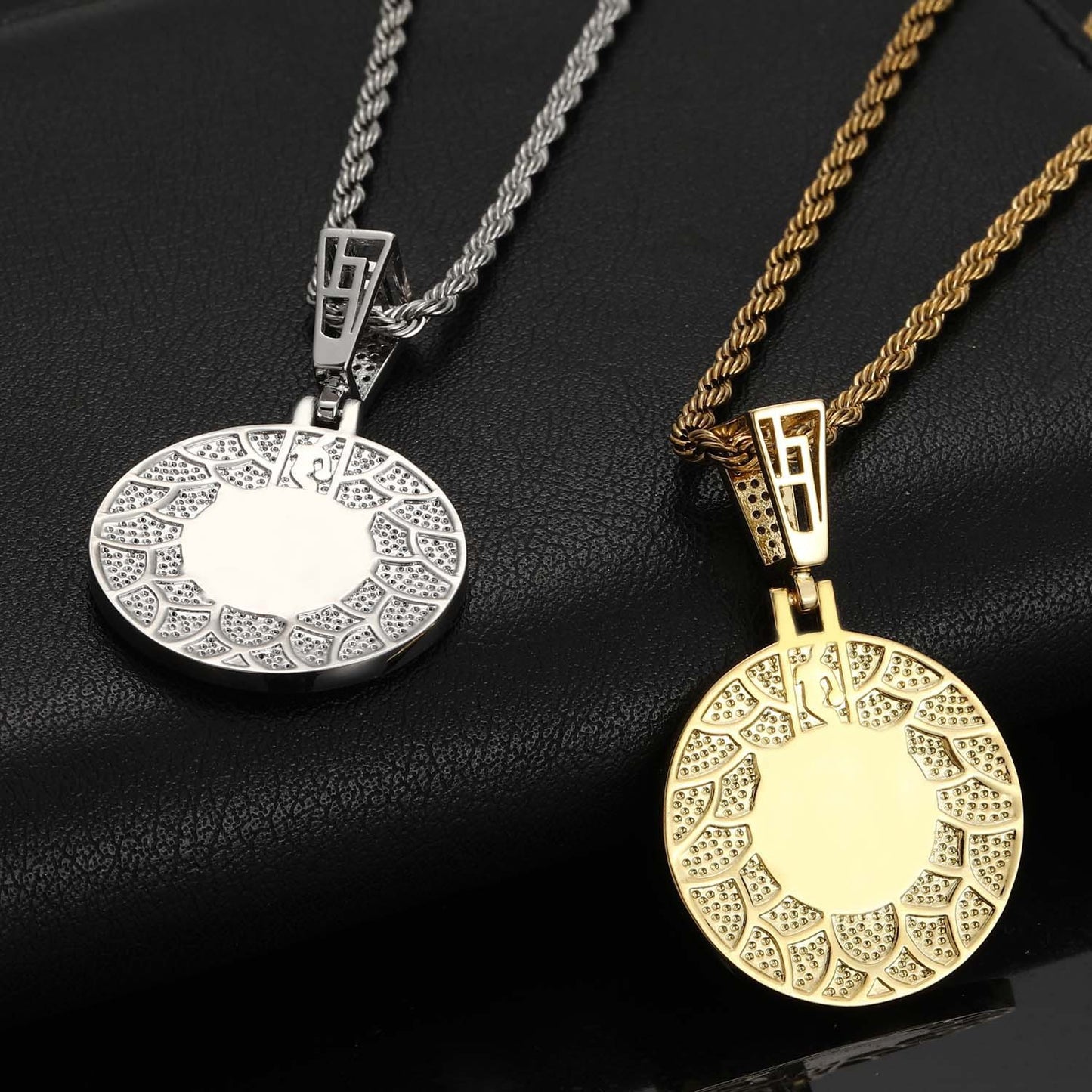 Hip Hop Geometric Round Dragon Cubic Zirconia Pendant Necklace for Men and Women