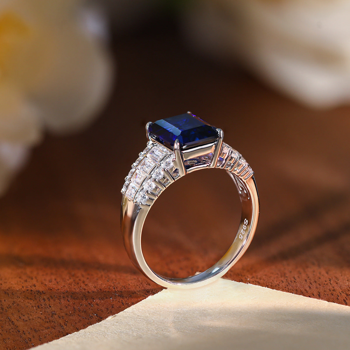 Lab-Grown Sapphire Ring for Women, Emerald Cut 4 Carat S925 Silver product image
