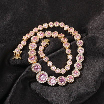 Unisex Round Cubic Zirconia Statement Necklace Pendant Chain in Gold or Silver Tone