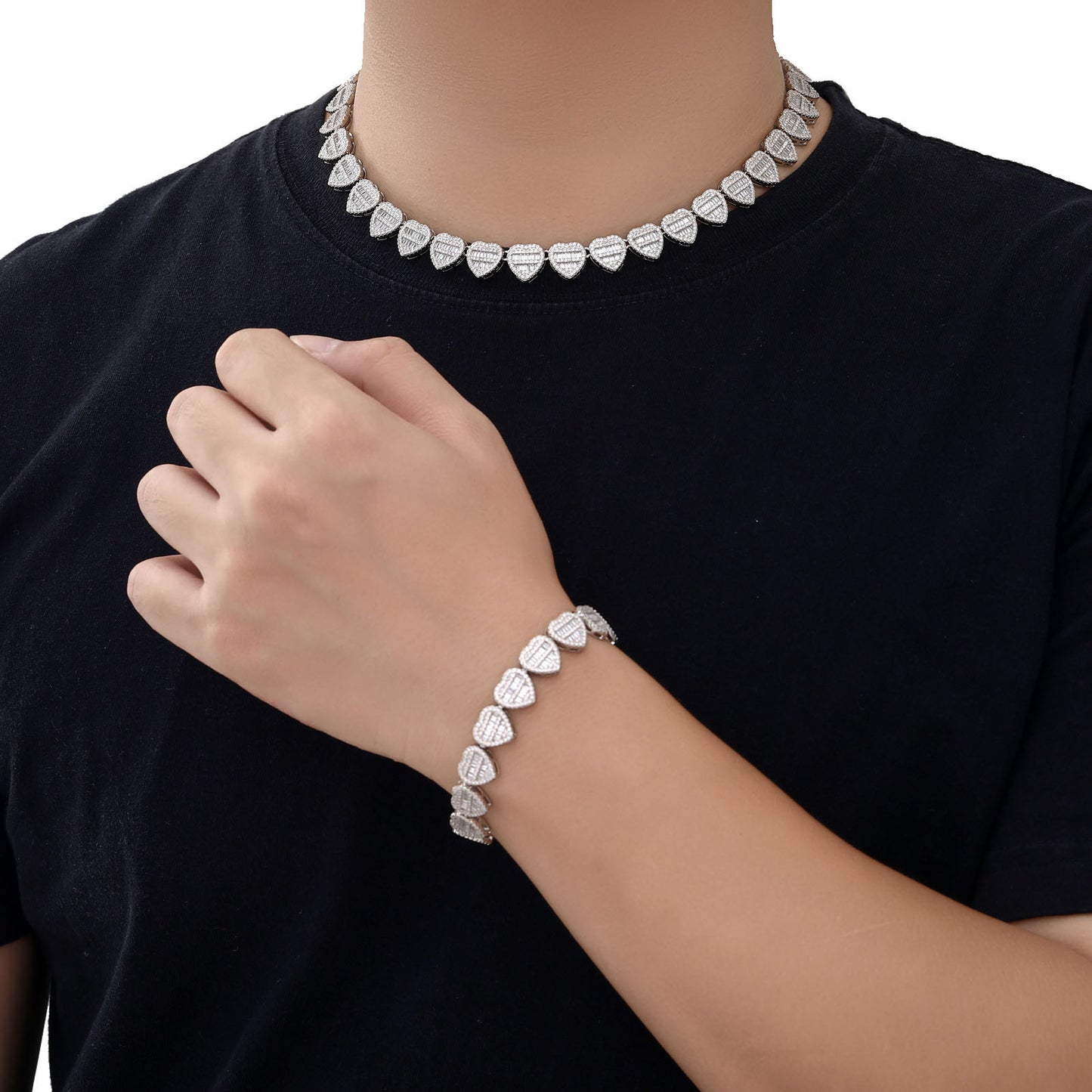 Hip Hop Heart Cubic Zirconia Bracelet for Men and Women