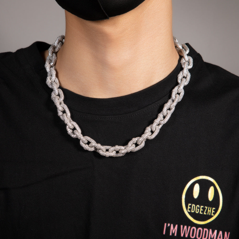 Minimalist Iced Cuban Link Chain Necklace in Brass with Cubic Zirconia for Women & Men
