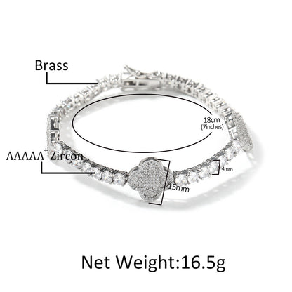 Cubic Zirconia Four Leaf Clover Chain Bracelet & Necklace Set for Women and Men