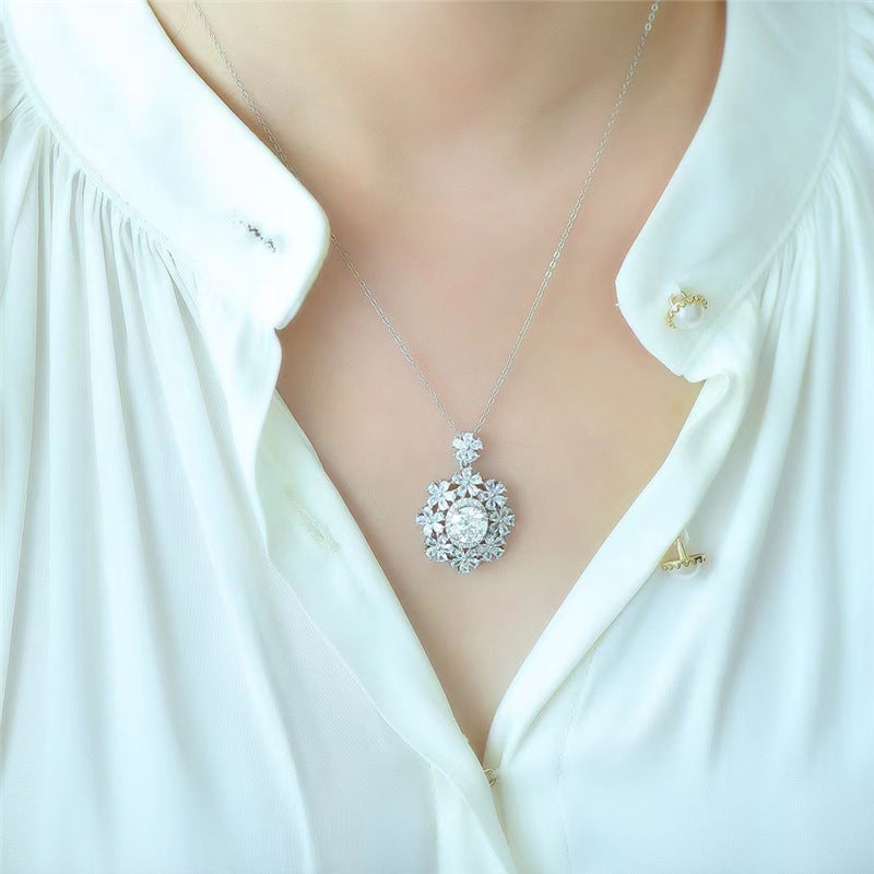 Moissanite Floral Halo Pendant Necklace, Oval Center Stone Gift Necklace product image