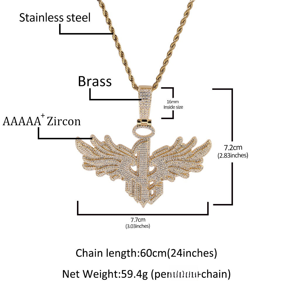 Iced Wing Pendant Necklace for Women – Cubic Zirconia Hip Hop Statement Chain in Gold or Silver Tone