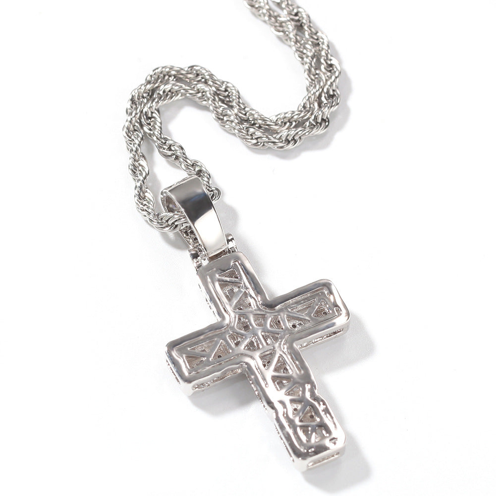 Unisex Iced Cross Pendant Necklace Stainless Steel Twisted Chain in Gold or Silver