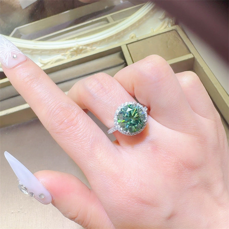 Green Moissanite Halo Pendant Necklace for Women, Round Pavé Style Gift Jewelry product image