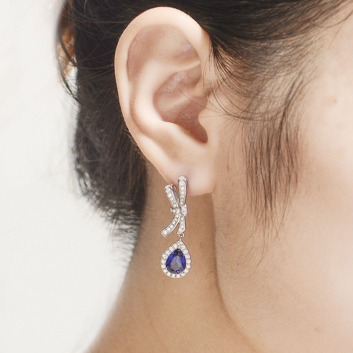 Royal Blue Teardrop Drop Earrings in 925 Silver, Bow Design for Women product image