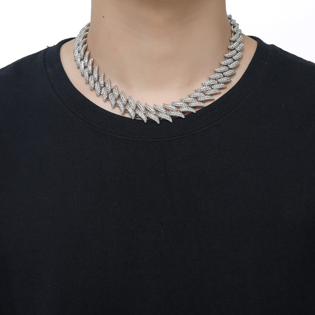 Hip Hop Cuban Link Thorn Spike Alloy Necklace for Men