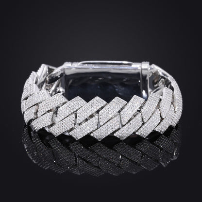 20mm Pavé Geometric Cuban Link Bracelet, Four-Row Zircon Bangle for Men and Women